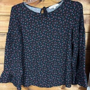 LOFT Black Blouse with Red and Blue Accents